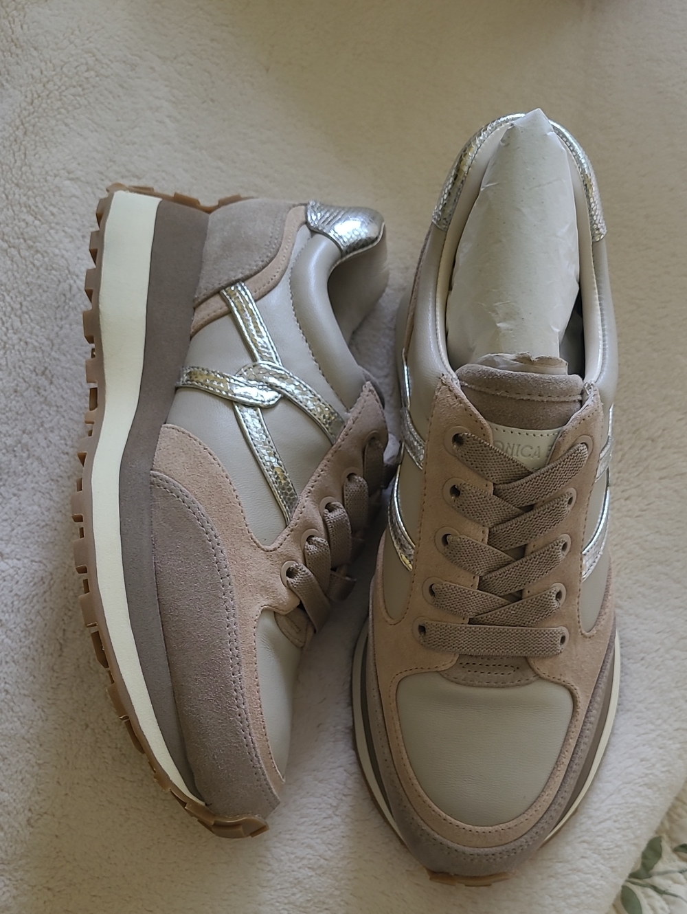 Veronica Beard Taupe, Beige & Silver Women's Runner Sneakers